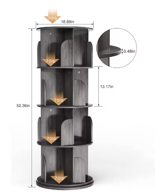 Draaibare Boekenkast – 4 Niveaus, 360° Opslag & Displayrek