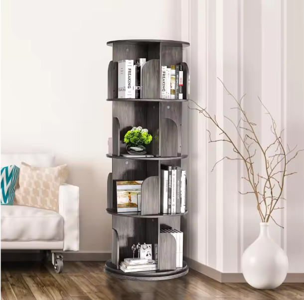 Draaibare Boekenkast – 4 Niveaus, 360° Opslag & Displayrek