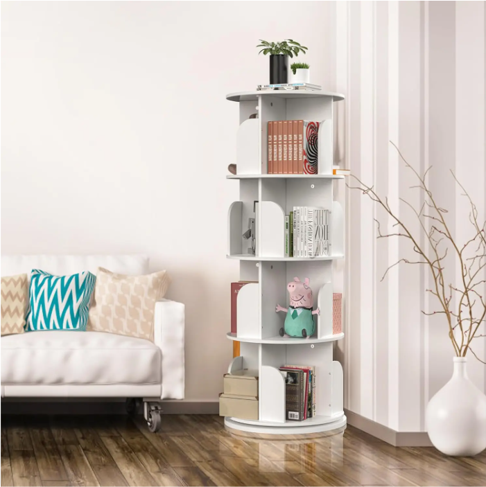 Draaibare Boekenkast – 4 Niveaus, 360° Opslag & Displayrek