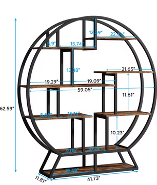 Industriële Ronde Boekenkast – 14 Open Vakken & Houten Planken