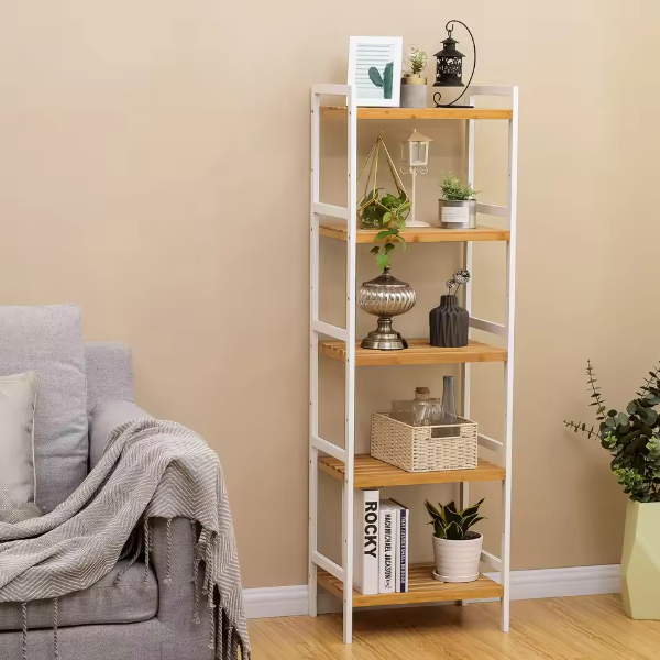 Bamboe Opbergrek met 5 Planken – Verstelbaar & Multifunctioneel