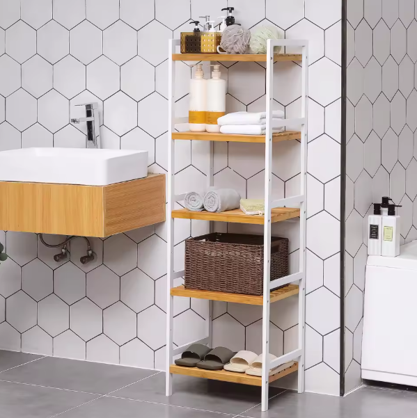 Bamboe Opbergrek met 5 Planken – Verstelbaar & Multifunctioneel