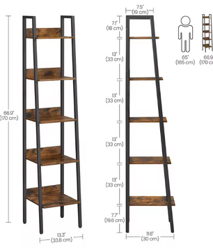 Smalle Boekenkast met 5 Planken – Vintage Bruin & Staal, Ruimtebesparend Rek