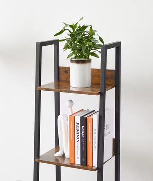 Smalle Boekenkast met 5 Planken – Vintage Bruin & Staal, Ruimtebesparend Rek