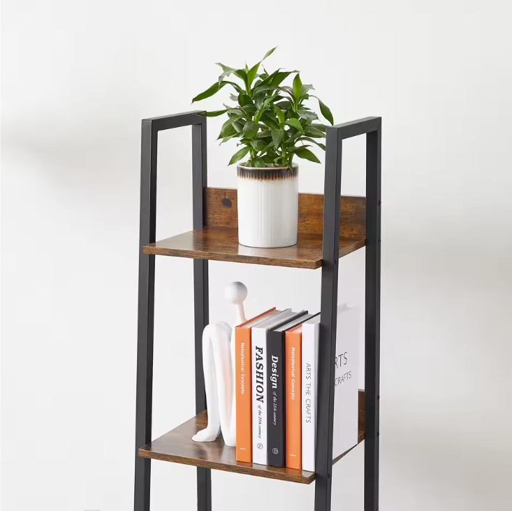 Smalle Boekenkast met 5 Planken – Vintage Bruin & Staal, Ruimtebesparend Rek