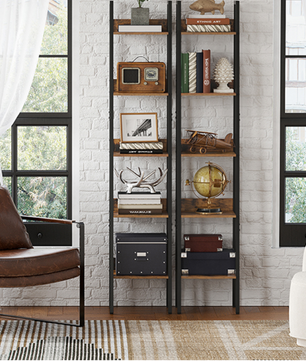 Smalle Boekenkast met 5 Planken – Vintage Bruin & Staal, Ruimtebesparend Rek