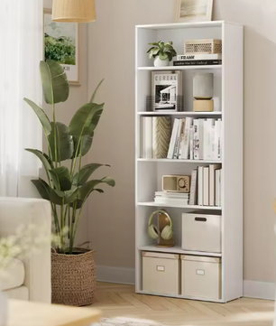 Witte Boekenkast met 6 Planken – Scandinavisch & Ruimtebesparend