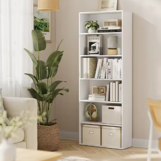 Witte Boekenkast met 6 Planken – Scandinavisch & Ruimtebesparend