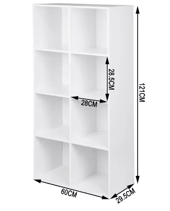Witte Boekenkast met 8 Opbergvakken – Multifunctionele Opbergrek