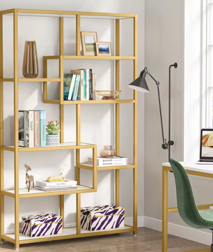 Gouden Boekenkast met 8 Open Planken – Moderne Etagère & Faux Marmer