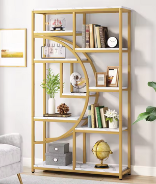 Gouden Boekenkast met 8 Open Planken – Moderne Etagère & Faux Marmer