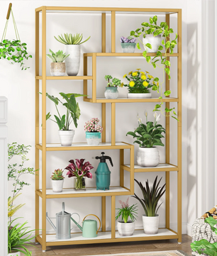 Gouden Boekenkast met 8 Open Planken – Moderne Etagère & Faux Marmer
