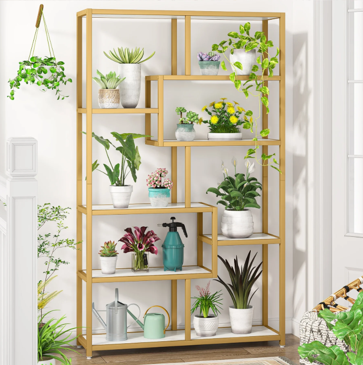 Gouden Boekenkast met 8 Open Planken – Moderne Etagère & Faux Marmer