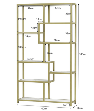 Gouden Boekenkast met 8 Open Planken – Moderne Etagère & Faux Marmer