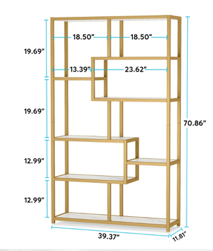 Gouden Boekenkast met 8 Open Planken – Moderne Etagère & Faux Marmer