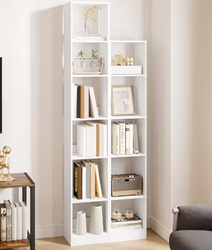 Moderne Witte Boekenkast – Open Kubus Plank met 4 Niveaus, Verstelbare Legplanken & Anti-Kantel Systeem