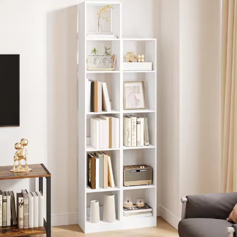 Moderne Witte Boekenkast – Open Kubus Plank met 4 Niveaus, Verstelbare Legplanken & Anti-Kantel Systeem