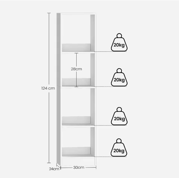 Moderne Witte Boekenkast – Open Kubus Plank met 4 Niveaus, Verstelbare Legplanken & Anti-Kantel Systeem
