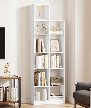 Moderne Witte Boekenkast – Open Kubus Plank met 4 Niveaus, Verstelbare Legplanken & Anti-Kantel Systeem
