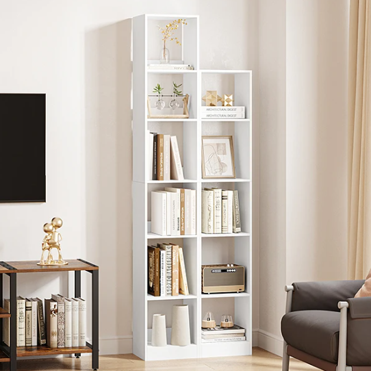Moderne Witte Boekenkast – Open Kubus Plank met 4 Niveaus, Verstelbare Legplanken & Anti-Kantel Systeem