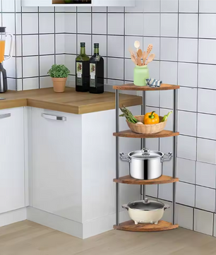 Industriële Hoekkast – 4/5 Lagen Metalen Frame & Houten Planken