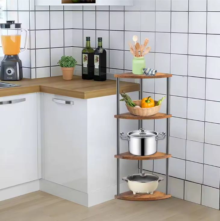 Industriële Hoekkast – 4/5 Lagen Metalen Frame & Houten Planken