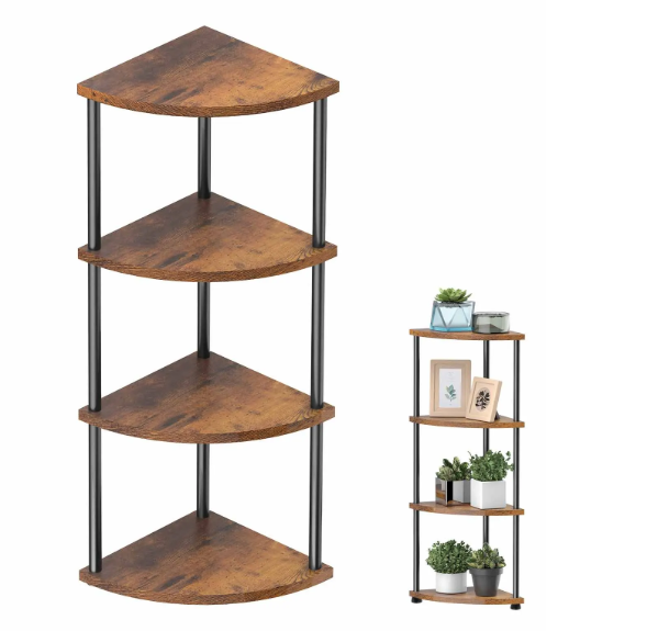 Industriële Hoekkast – 4/5 Lagen Metalen Frame & Houten Planken