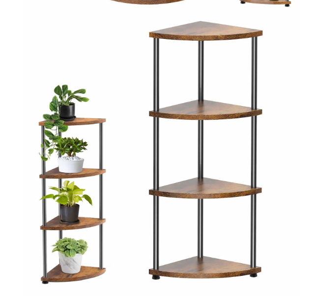 Industriële Hoekkast – 4/5 Lagen Metalen Frame & Houten Planken