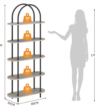 Boekenkast met 5 Niveaus – 180 cm Hoog Metalen Opbergrek & Displaykast