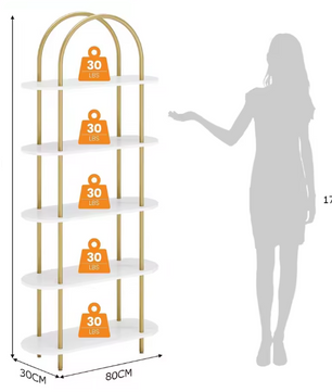 Boekenkast met 5 Niveaus – 180 cm Hoog Metalen Opbergrek & Displaykast