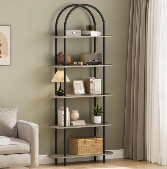 Boekenkast met 5 Niveaus – 180 cm Hoog Metalen Opbergrek & Displaykast