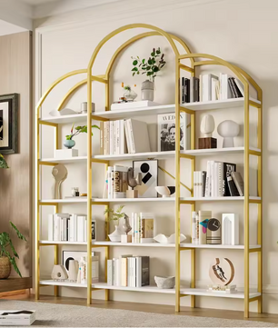 Minimalistisch Wandrek – 5 Lagen Staal & MDF, Goud met Wit