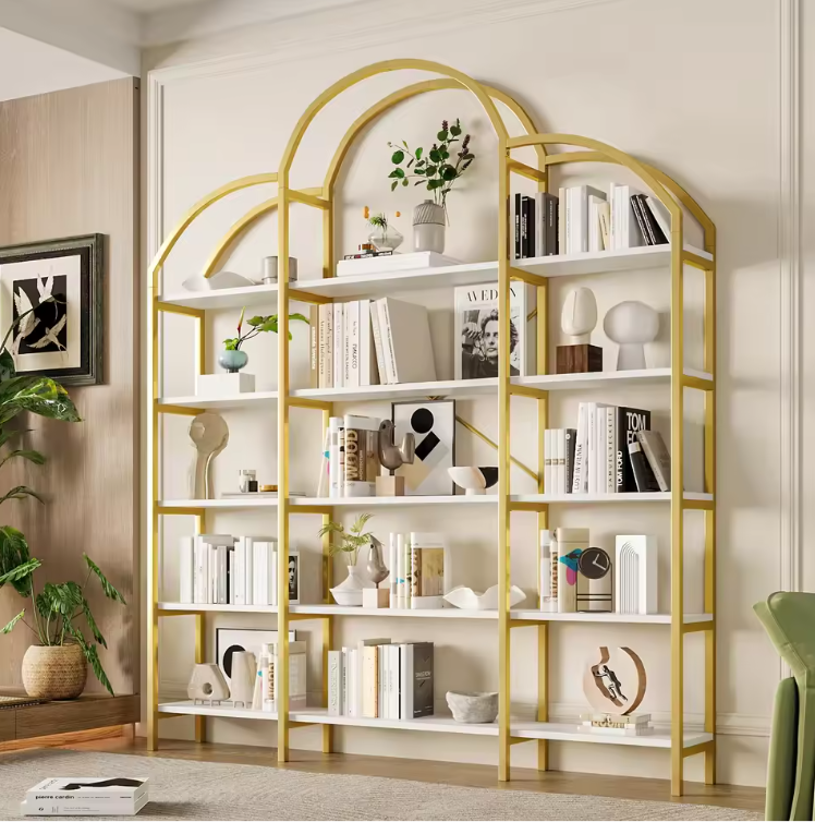Minimalistisch Wandrek – 5 Lagen Staal & MDF, Goud met Wit