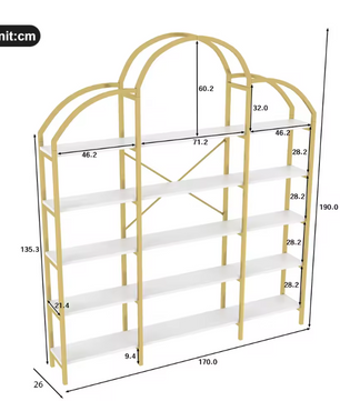 Minimalistisch Wandrek – 5 Lagen Staal & MDF, Goud met Wit