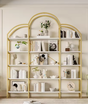 Minimalistisch Wandrek – 5 Lagen Staal & MDF, Goud met Wit