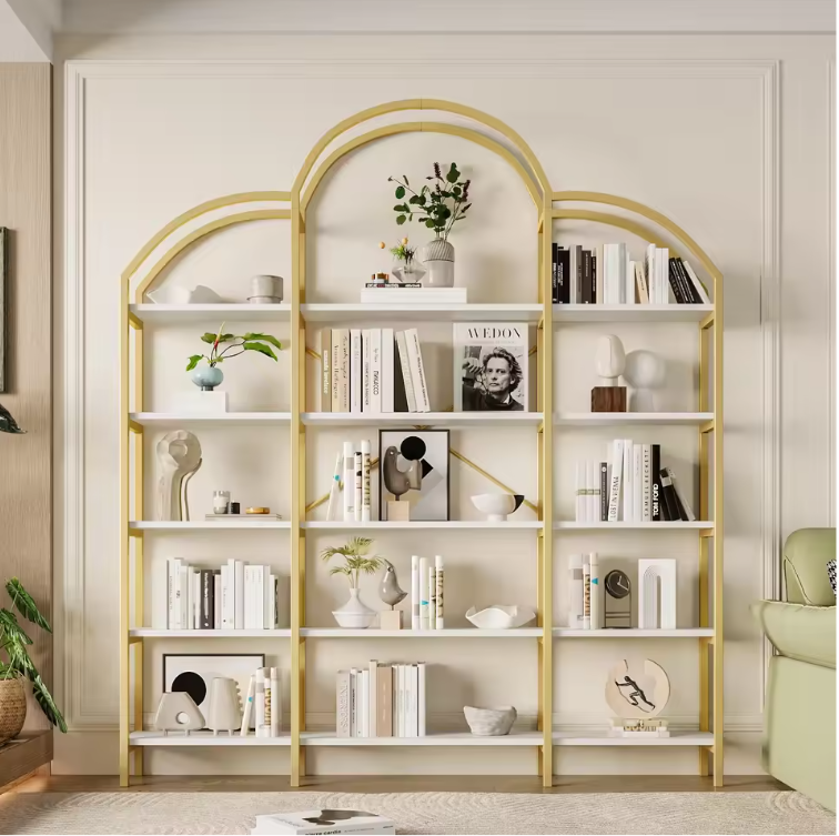 Minimalistisch Wandrek – 5 Lagen Staal & MDF, Goud met Wit