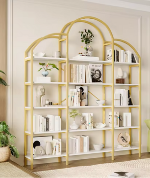 Minimalistisch Wandrek – 5 Lagen Staal & MDF, Goud met Wit