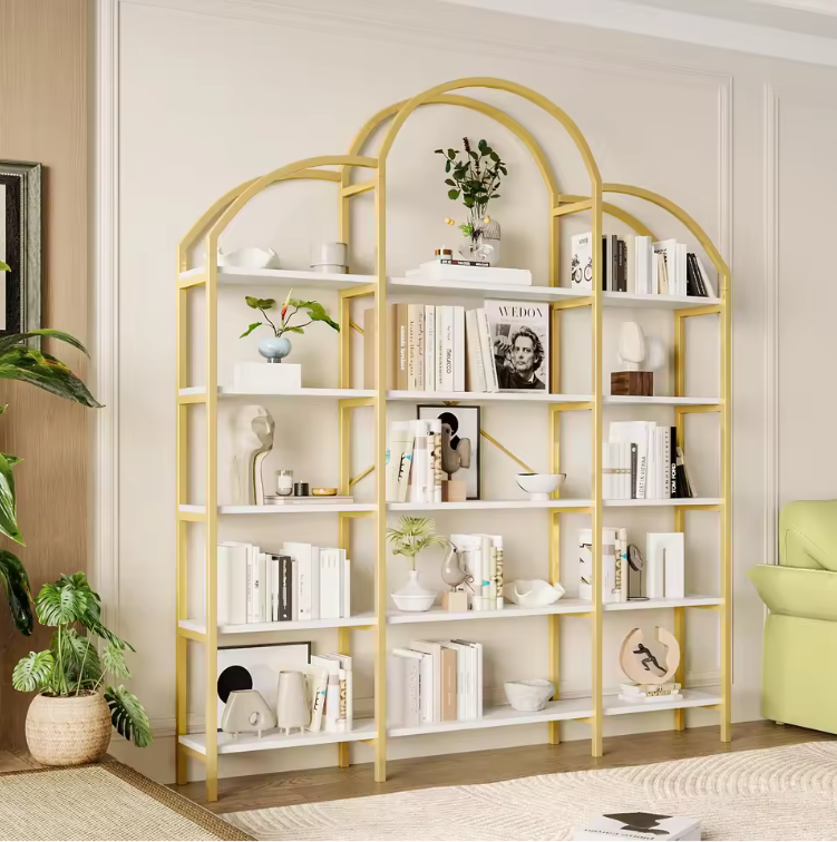 Minimalistisch Wandrek – 5 Lagen Staal & MDF, Goud met Wit