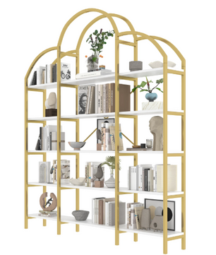 Minimalistisch Wandrek – 5 Lagen Staal & MDF, Goud met Wit