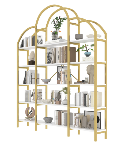 Minimalistisch Wandrek – 5 Lagen Staal & MDF, Goud met Wit