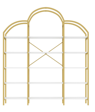 Minimalistisch Wandrek – 5 Lagen Staal & MDF, Goud met Wit