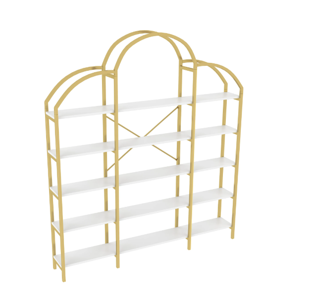 Minimalistisch Wandrek – 5 Lagen Staal & MDF, Goud met Wit
