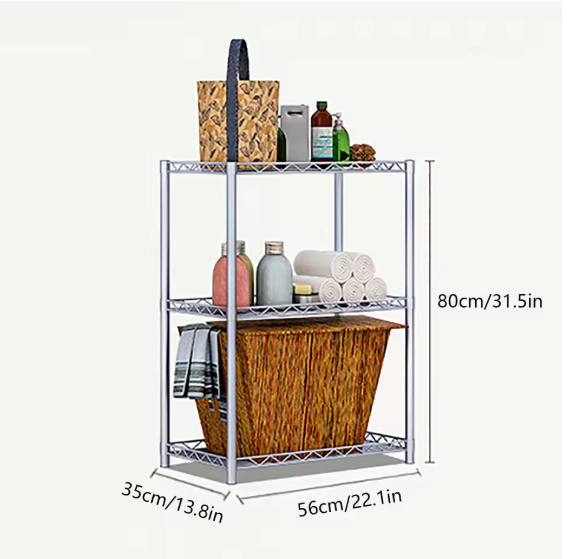 Metalen Opbergrek met 3 Lagen – Vrijstaand Rek 56×35×80 cm, 30 kg Draagkracht