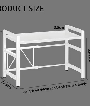 Verstelbaar Magnetronrek met 2 Lagen & 6 Haken – Keuken Organizer, Uitschuifbaar 40-64 cm