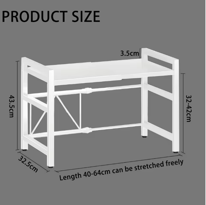 Verstelbaar Magnetronrek met 2 Lagen & 6 Haken – Keuken Organizer, Uitschuifbaar 40-64 cm