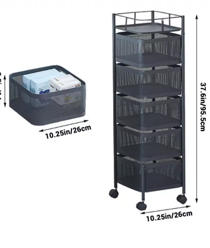 5-Laags Roterend Opbergrek met Wielen – Metalen Keuken Trolley