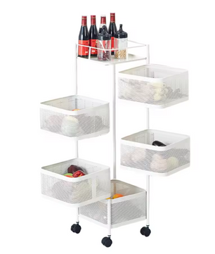 5-Laags Roterend Opbergrek met Wielen – Metalen Keuken Trolley