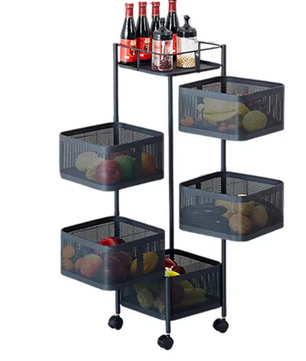 5-Laags Roterend Opbergrek met Wielen – Metalen Keuken Trolley