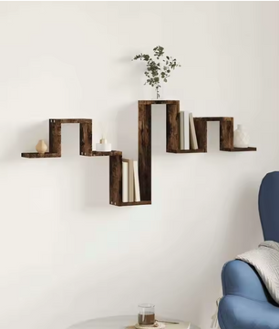 Wandplank Hout – Rook Eiken MDF 104,5 cm met Open Opbergruimte