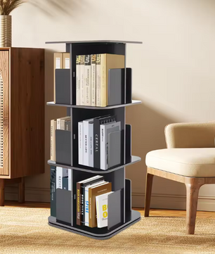 Draaibare Boekenkast – 3-Laags 360° Rotatie Opbergrek & Organizer